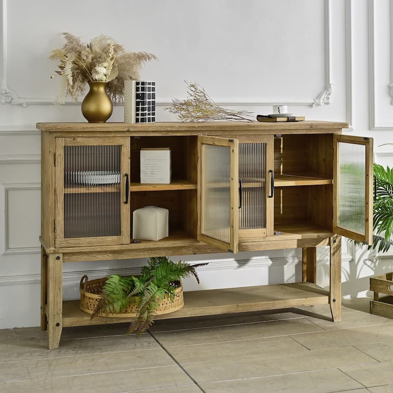 Accent Glass Door Wooden Sideboard Cabinet