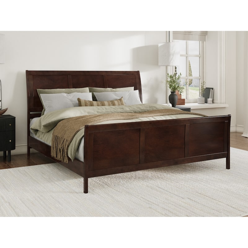 Valencia Solid Wood Low Profile Sleigh Platform Bed with Matching Footboard - Walnut - King