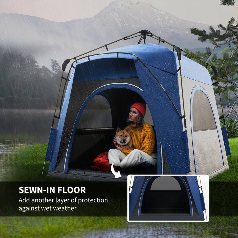 Camping Tents 4 Person Pop Up Tent Quick Setup Automatic Hydraulic Family Travel Tent Windows, Doors Carry Bag Included