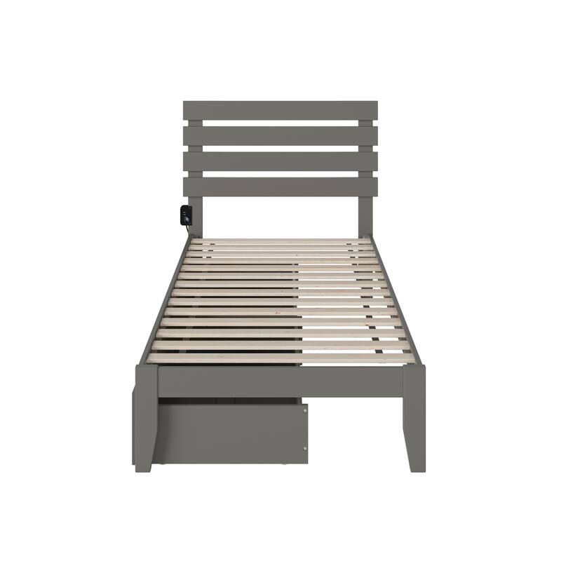 Twin XL Platform Bed with USB Charger & Drawers - Grey Modern Storage Bed
