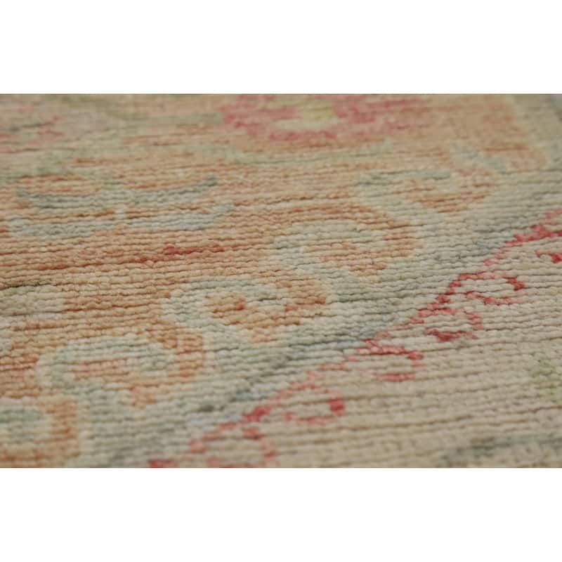 Hand Knotted Oriental 100% Wool Carpet Transitional Geometric Beige & Ivories Oushak Runner Rug - 10' 2'' X 3' 5''