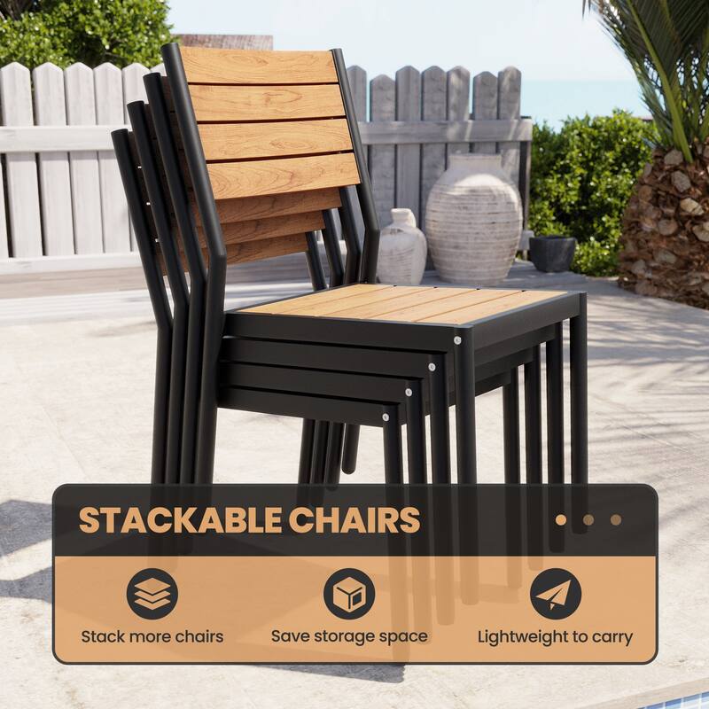 7 Pieces Outdoor Dining Set Aluminum Dining Table with Stackable Chairs