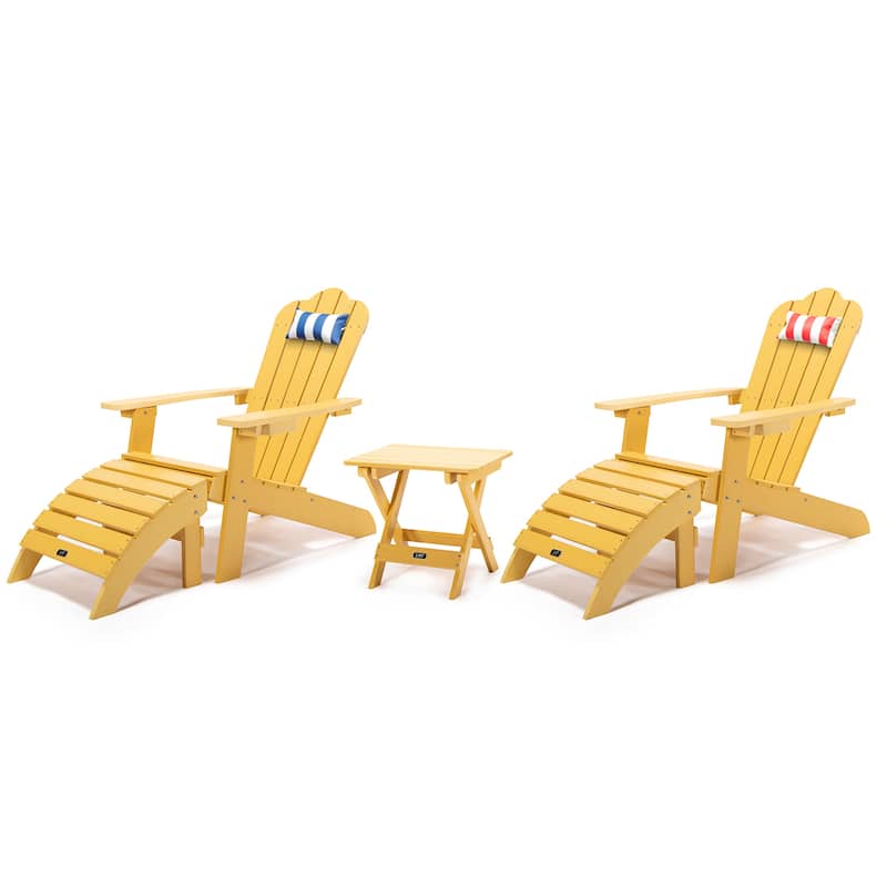 Kim Yellow Plastic Adirondack Chair Set with Table and Ottoman 34.25