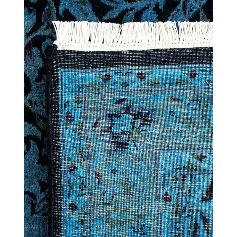 Overton Hand Knotted Wool Vintage Inspired Modern Contemporary Overdyed Blue Area Rug - 3' 2" x 5' 5"