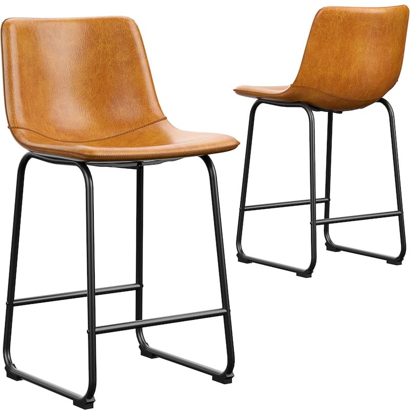 Bar Stools Faux Leather Counter Stools with Back Armless Dining Chairs (Set of 2)
