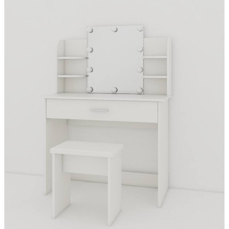 Vanity Set With Mirror And Stool One Drawer Dresser Table
