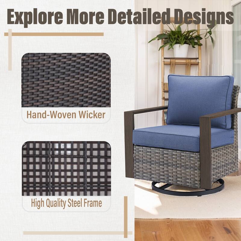 Gymojoy Patio Rattan Sofa with Swivel Rocking Chair, Ottomans Chair - Grey