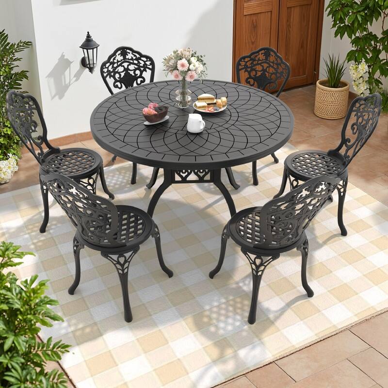 Traditions 7-Piece Patio Outdoor Dining Set with 6 Dining Chairs and 47.24 in.Round Table, Rust Free