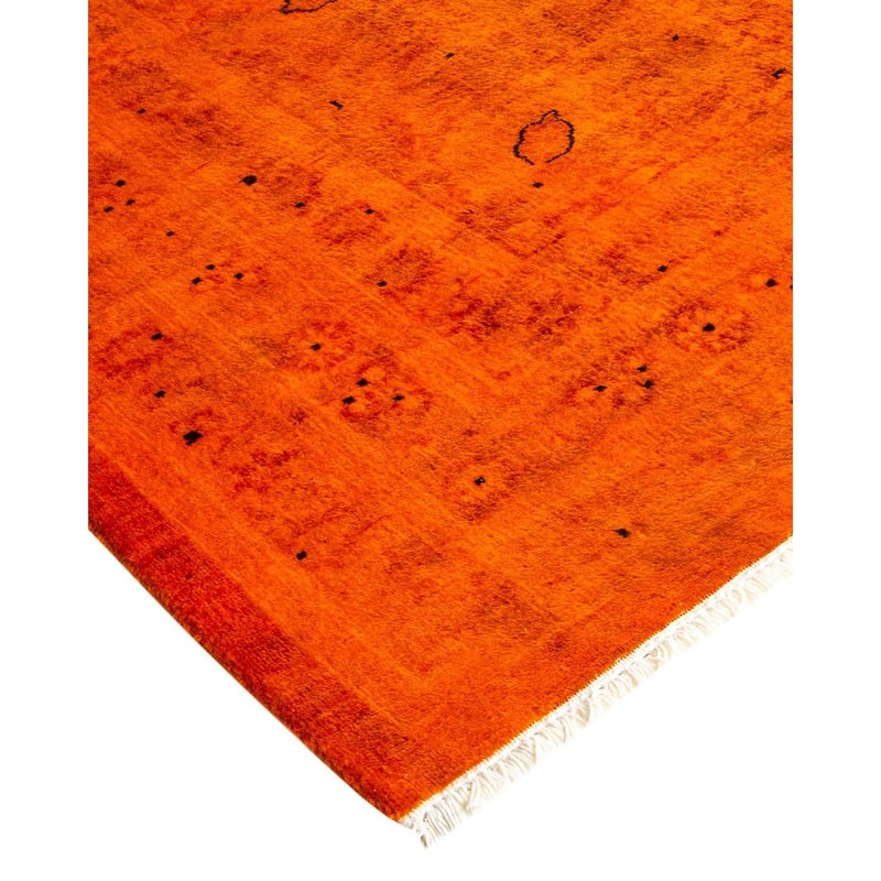 Overton Hand Knotted Wool Vintage Inspired Modern Contemporary Overdyed Orange Area Rug - 9' 3" x 11' 6"