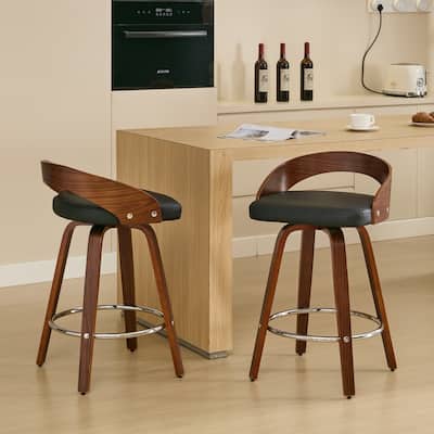 Bar Stools Set of 2, Swivel Bar Height Stools with Low Back, Wood Bar Chairs