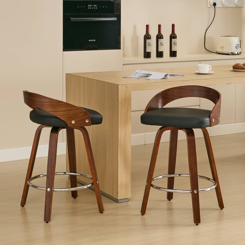 GDF Studio - Halden Mid-Century Swivel Wood Bar Stools with Soft Cushion Seat (Set of 2)