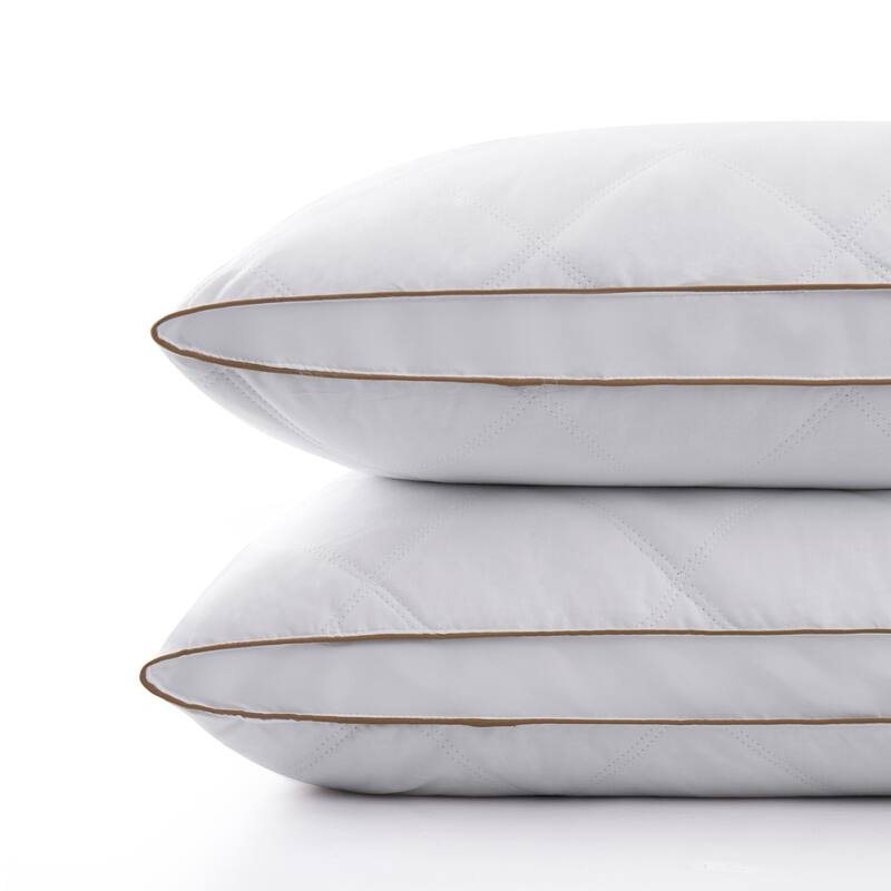 Medium-Firm Goose Feather Down Pillow with Gusset, Medium Neck Support for Stomach, Side and Back Sleepers - White