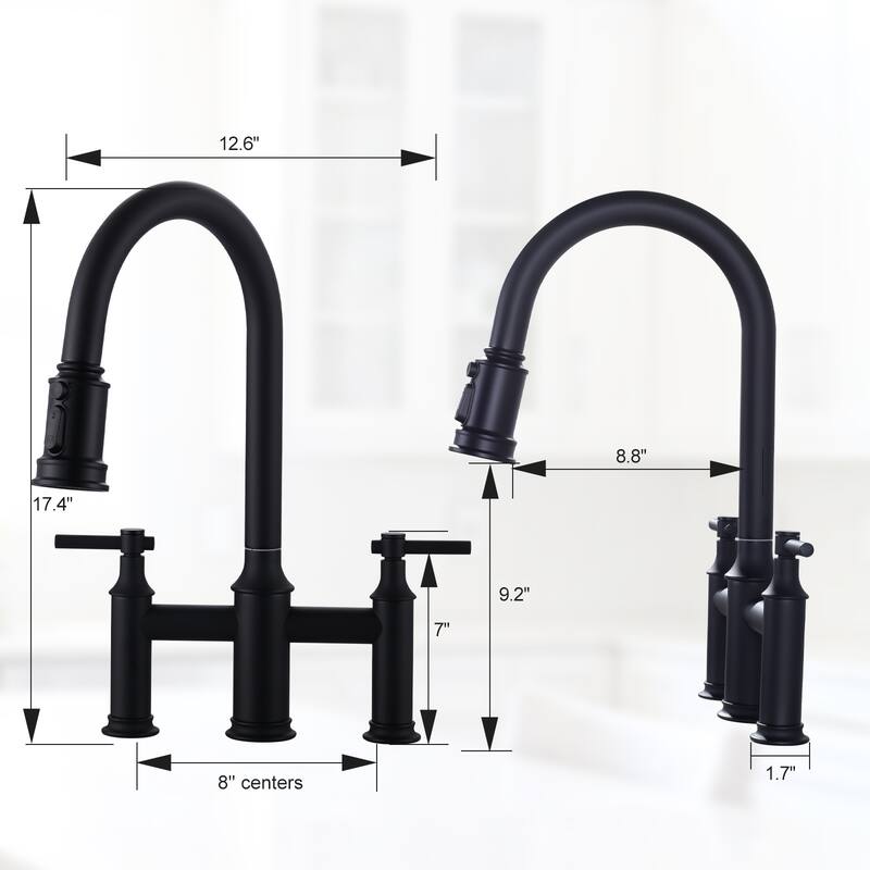 WOWOW Double Handle Pull Down Sprayer Bridge Kitchen Faucet