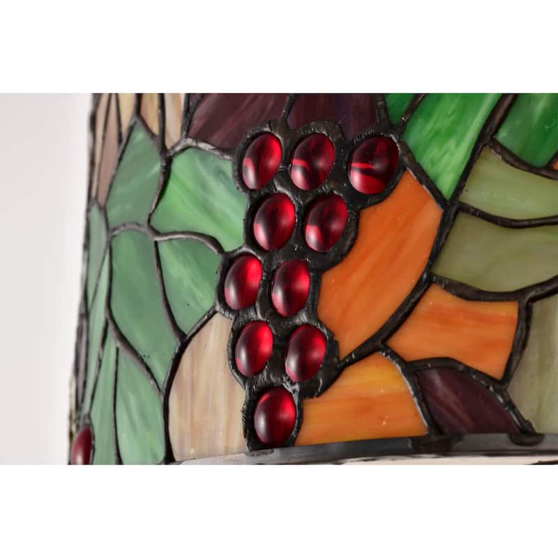 Ralfa 6-light Tiffany Glass Fandelier Lighted Ceiling Fan Floral and Berries Design Remote Control - Multi-Color