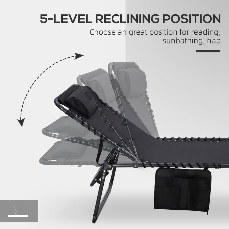 Outsunny Folding Chaise Lounge With 5-Level Reclining Back, Outdoor Tanning Chair With Reading Face Hole