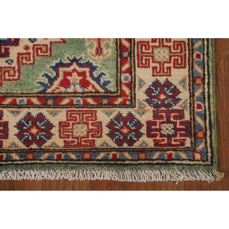 Green Kazak Runner Rug Handmade Wool Carpet - 2'8" x 9'7"