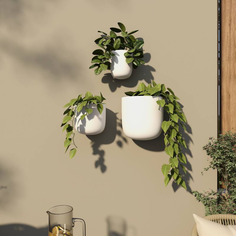 Gold, Black, Silver or White Metal Indoor Outdoor Floating Wall Planter (Set of 3) - S/3 9", 7", 6"H