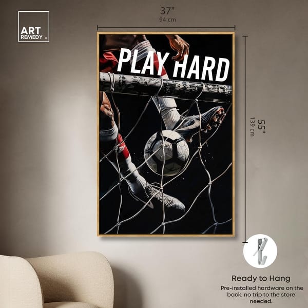 dimension image slide 16 of 24, Play Hard Soccer Canvas Mancave Art by Art Remedy