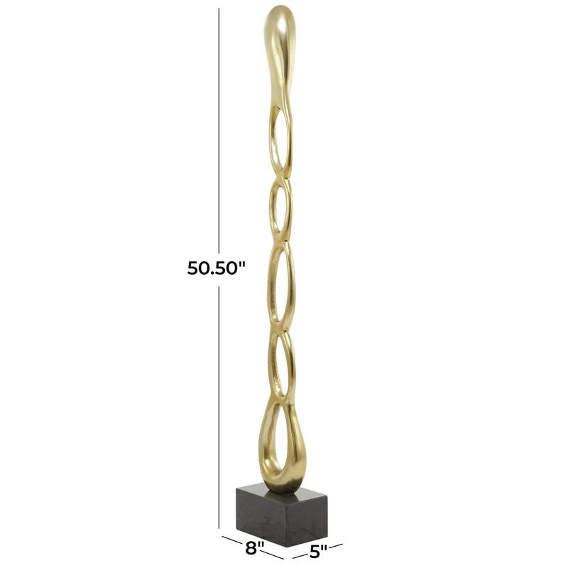 Aluminum Metal Abstract Tall Linked Floor Decorative Sculpture with Black Base - Black, Gold, Silver - Roche River Decor