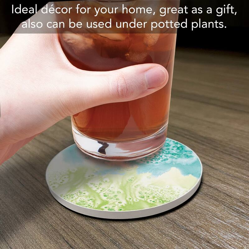 Salty 4 Pack Absorbent Stone Coaster with Protective Cork Backing Made in The USA 4" Round, Easily Wipes Clean