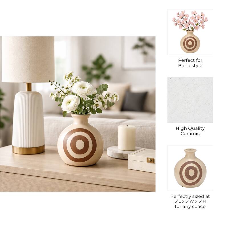 Ceramic Abstract Two-Toned Modern Vase - Ivory, 6"