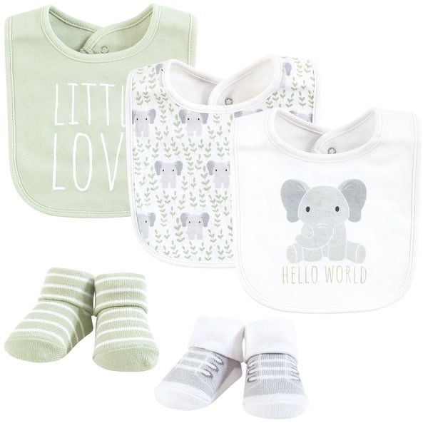 slide 1 of 1, Hudson Baby Unisex Cotton Bib and Sock Set, Hello World Elephant, One Size - Hello World Elephant - One Size One Size - Hello World Elephant