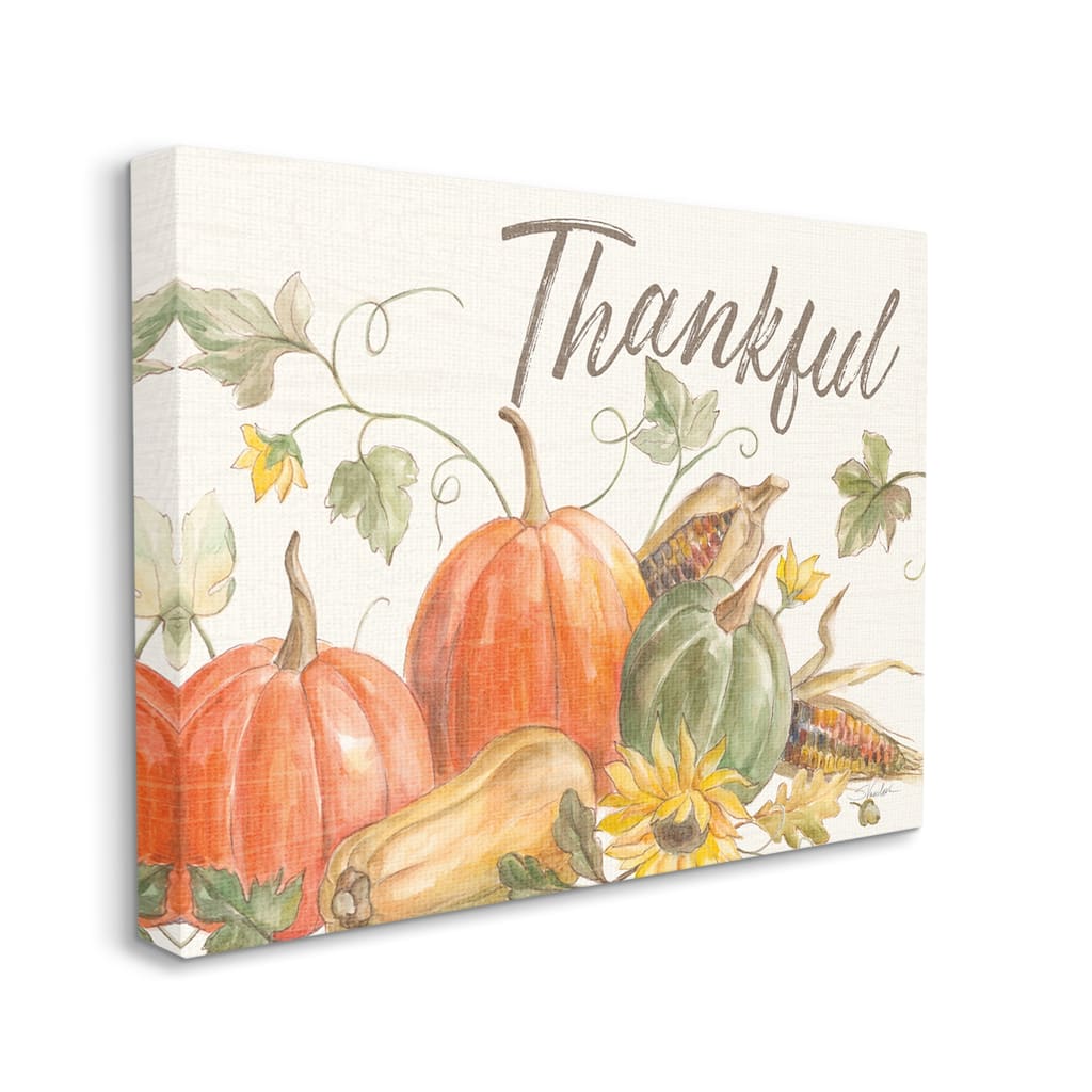 Stupell Thankful Sentiment Autumn Pumpkin Corn Harvest Canvas Wall Art - Orange