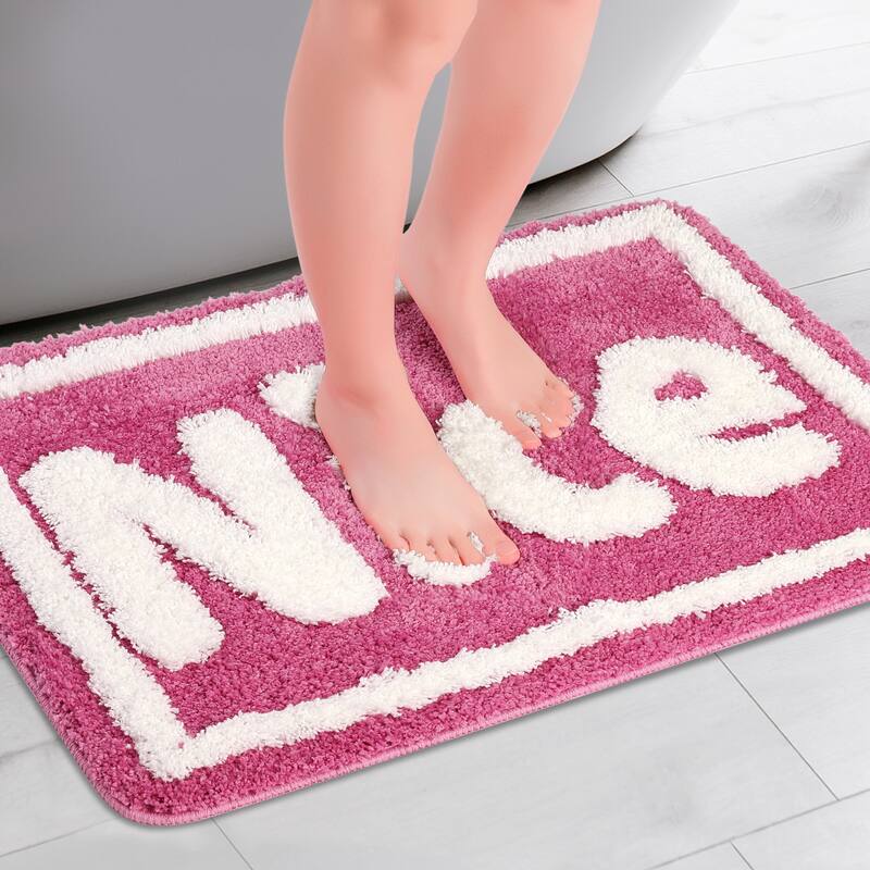 Plush Non-slip Bathroom Letter Rug, Soft Absorbent Bath Mat for Bathroom, Floor, Tub, Shower Room - Barbie Powder