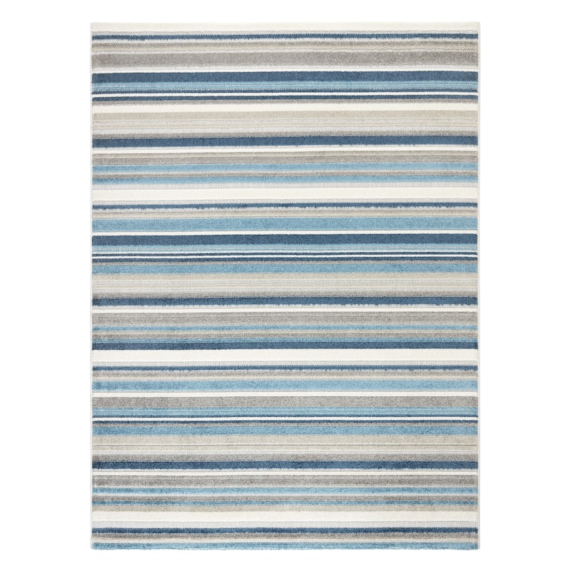 TOWN & COUNTRY EVERYDAY Rio Multicolor Stripe Indoor Outdoor Area Rug, UV Fade Resistant, High-Low Pile - 3'11"x5'2" - Blue Multi