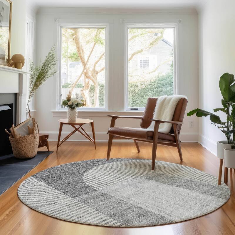 Premium Washable Super Soft Modern Deco Mayfield Rug - Gray - 8' x 8' - Round