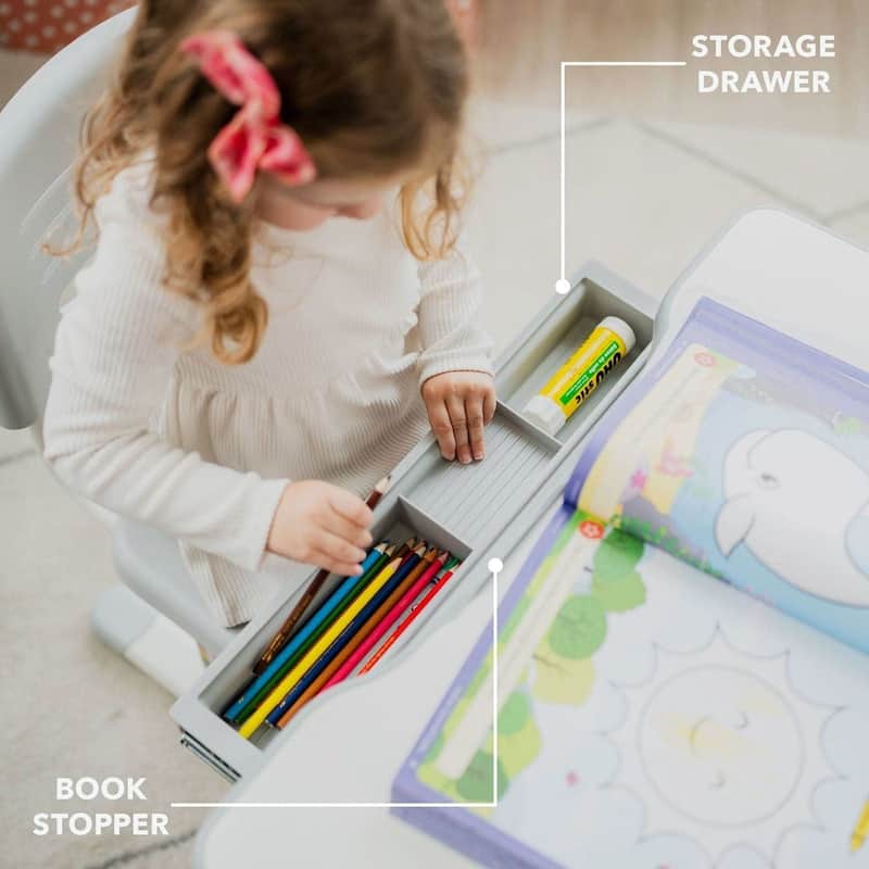 Mount-It! Kids Desk and Chair Set, Height Adjustable Ergonomic Children's School Workstation with Storage Drawer