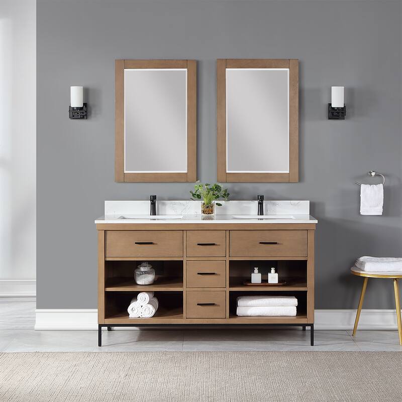 Altair Kesia Bathroom Vanity with Composite Stone Countertop with Mirror