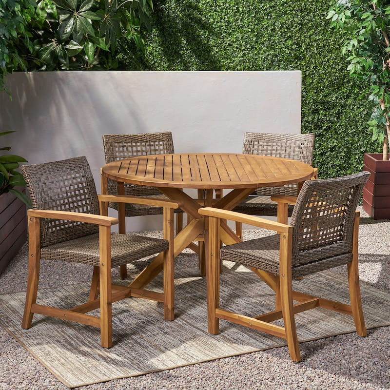 Crestview Outdoor 4 Seater Acacia Wood Dining Set by Christopher Knight Home