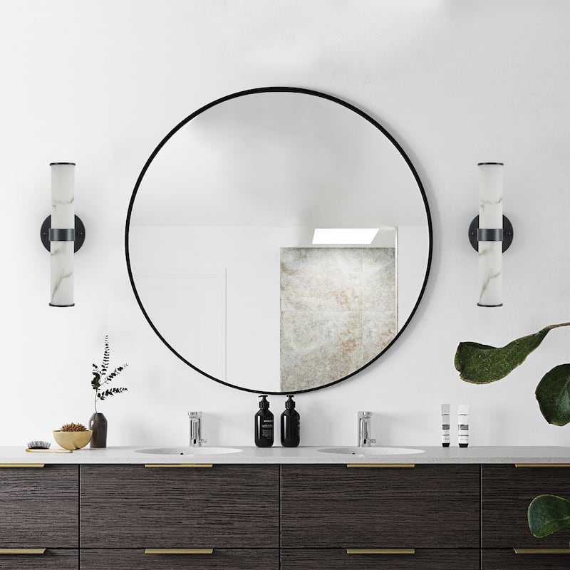 Resin Imitation Marble Texture Wall Light with Black Iron Metal Frame,Set of 2,Elegant Lighting Fixtures(Only Indoor)