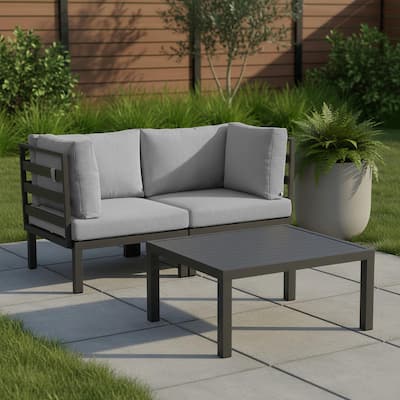 Hamilton Modern 2-Piece Corner Polyester Fabric Upholstered Lounge Chair Loveseat for Patio Garden Porch Backyard