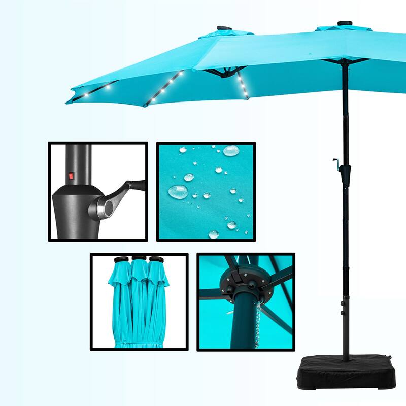 Ainfox 15ft Patio Umbrella with Base Outdoor Umbrella with Lights