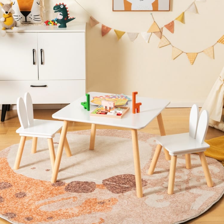 3 Pieces Kids Table and Chairs Set for Arts Crafts Snack Time - 24.5" x 24.5" x 17" - White