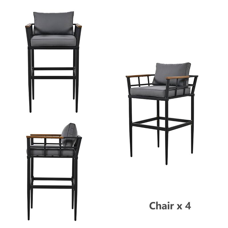 5-Piece Outdoor Steel Dining Set w/4 Chairs, Patio Bar Set,Cushions