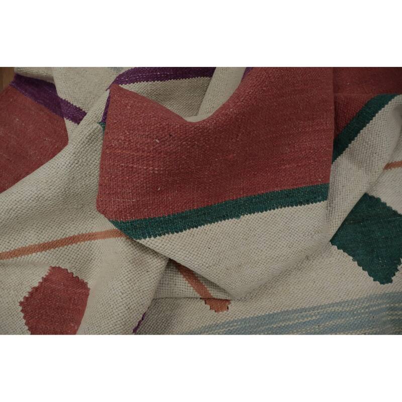 Hand Woven Oriental 100% Wool Carpet Southwestern Tribal Beige & Ivories Kilim Area Rug - 9' 11'' X 8' 3''