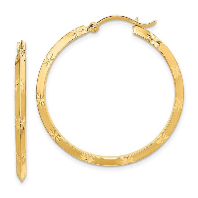 Curata 14k Yellow Gold Polished Sparkle Cut Hoop Earrings - 33.75x32.75mm 2mm