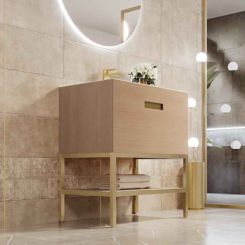 Eviva Iris 30"W Oak Freestanding Vanity with Integrated Sink Top