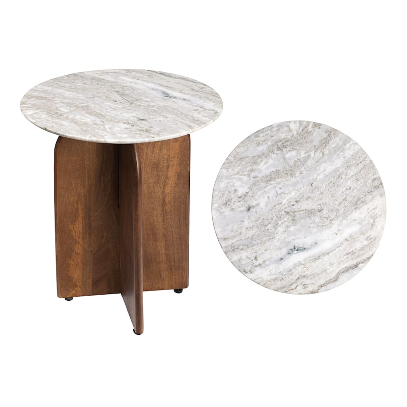 JONATHAN Y Naomi 18" Marble/Wood X-Base Accent Table - 15.75L x 15.75W x 18H - White Marble/Honey Wood
