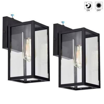 11.25"H Glass Outdoor Wall Lantern with Dusk to Dawn Sensor(Set of 2) - 11.25"x5"x6.25"