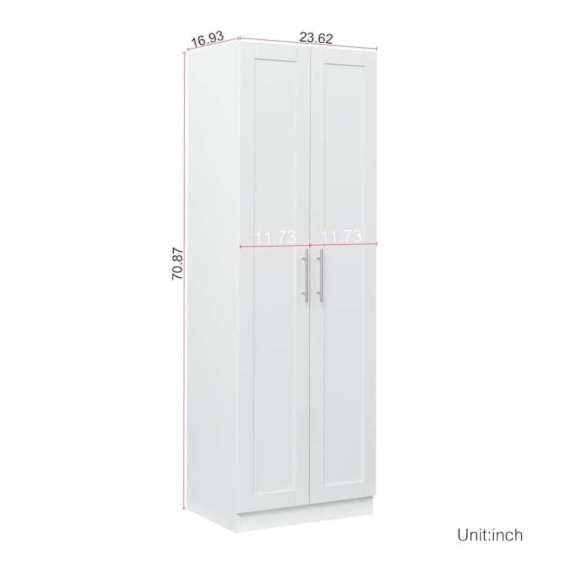 Floor-Standing Wardrobe Freestanding High Wardrobe File Cabinet with 2 Doors 3 Partitions and 4 Storage Spaces for Bedroom