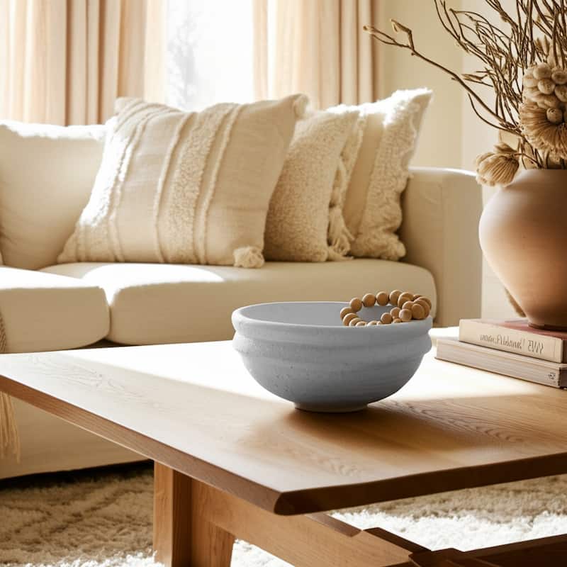 Handcrafted Pottery Bowl Textured Rim Detailing and Sculpted Form - 12" x 12" x 6"
