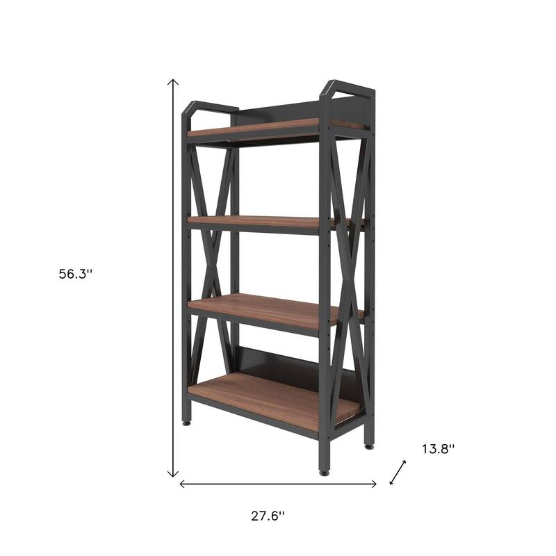 HomeRoots 56" Black And Brown Metal and Wood Four Tier Etagere Bookcase
