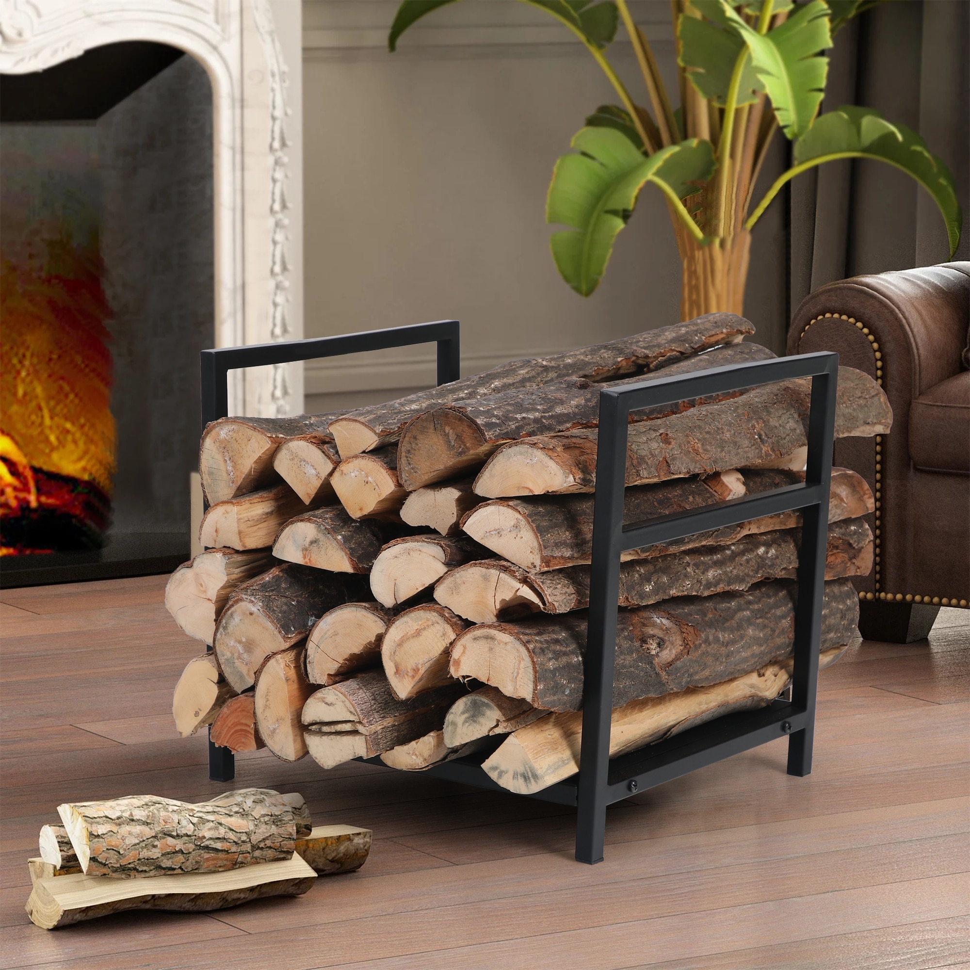 Phi Villa 17 inch Small Decorative Indoor/Outdoor Firewood Racks Steel Wood Storage Log Rack Holder