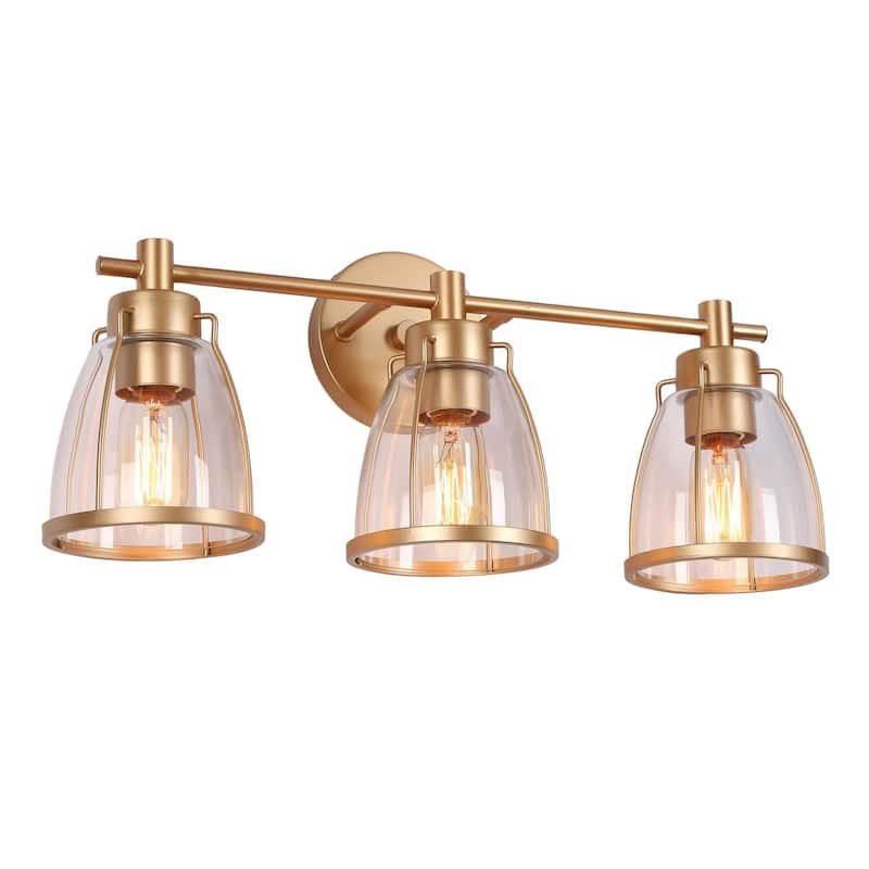 Modern Glam Gold 3-Light Bathroom Vanity Light Bowl Glass Wall Sconces - L 22" x W 7" x H 10"