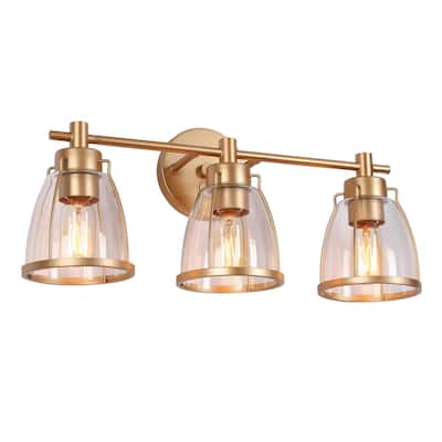 Modern Glam Gold 3-Light Bathroom Vanity Light Bowl Glass Wall Sconces - L 22" x W 7" x H 10"