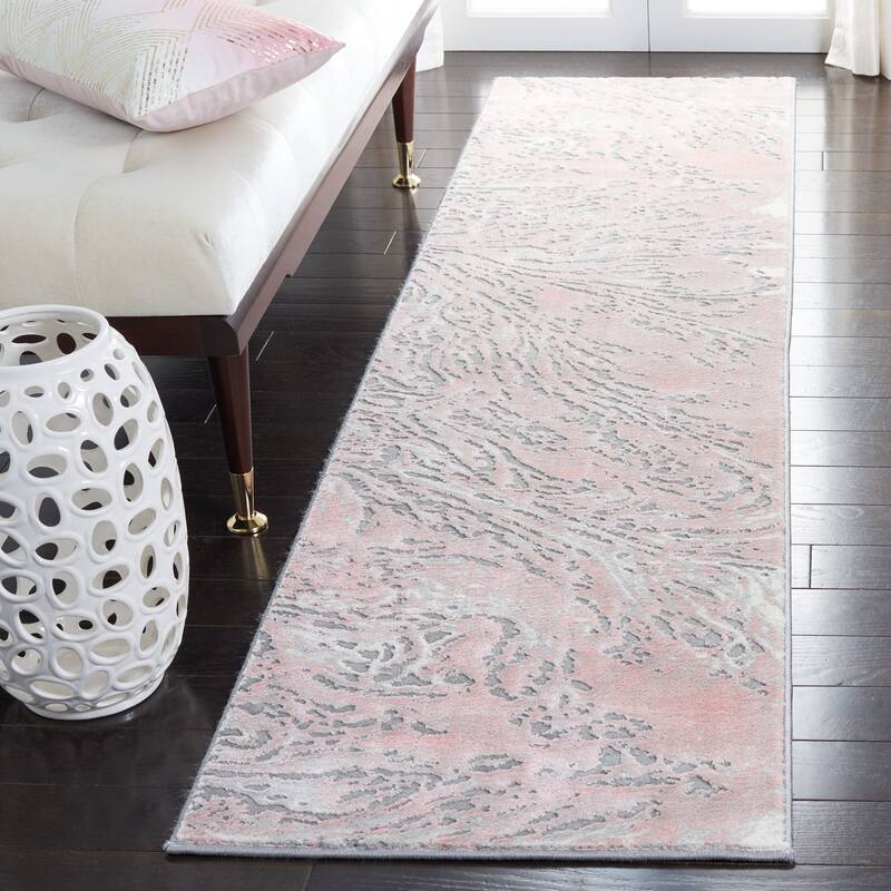 SAFAVIEH Meadow Assunta Modern Abstract Rug - 2' x 8' Runner - Light Grey/Pink